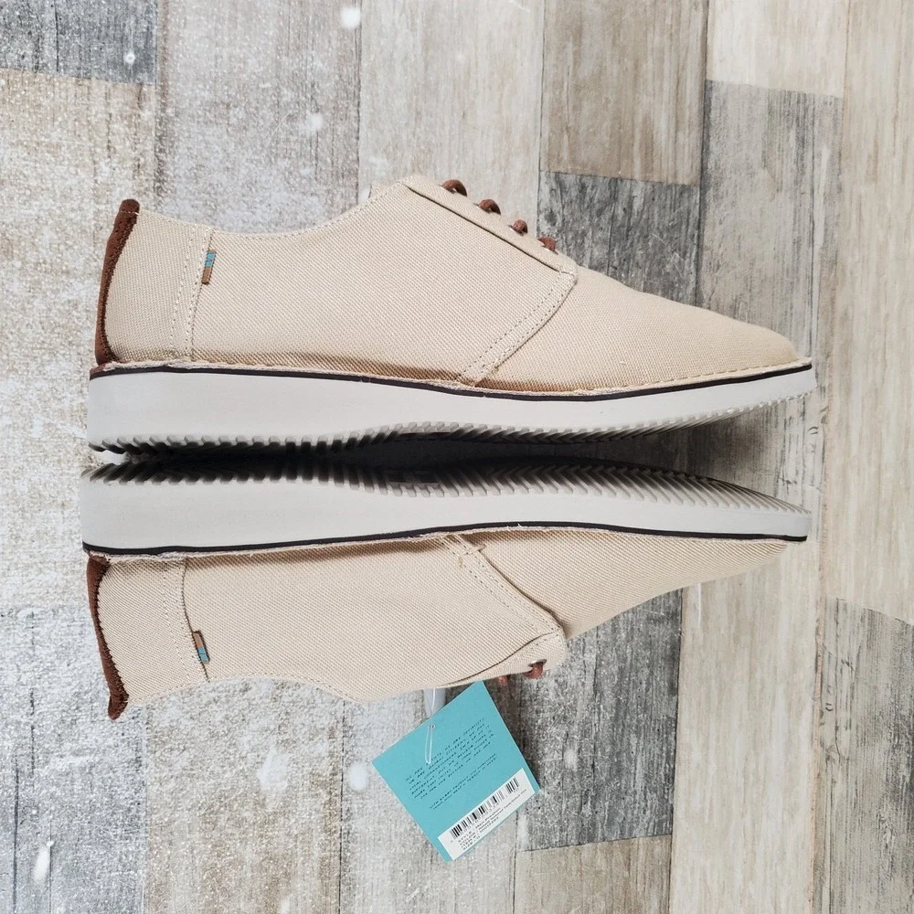 Toms Preston Mens Dress Shoes Sz 11 Beige Canvas Natural Textured Twill Oxford